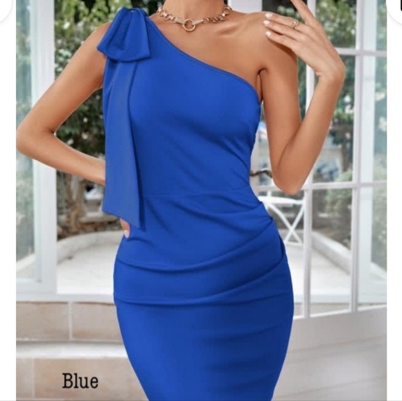 Blue One Shoulder Dress - Picture 1 of 9